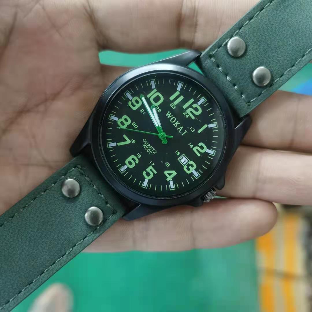 WOKAI high quality fashion casual men's three-eye quartz belt watch men's business waterproof luminous retro electronic clock