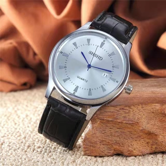 WOKAI high quality fashion casual men's three-eye quartz belt watch men's business waterproof luminous retro electronic clock