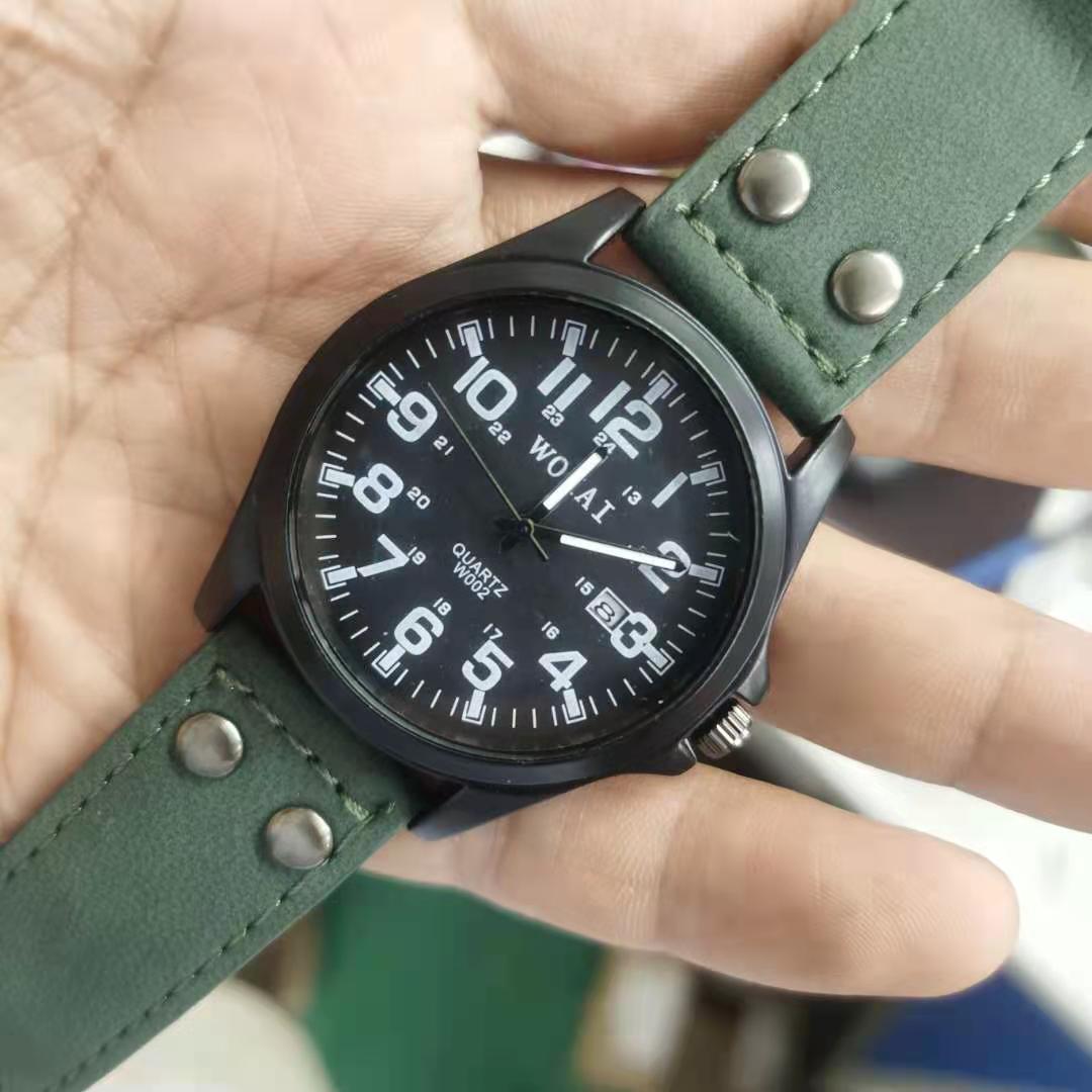 WOKAI high quality fashion casual men's three-eye quartz belt watch men's business waterproof luminous retro electronic clock