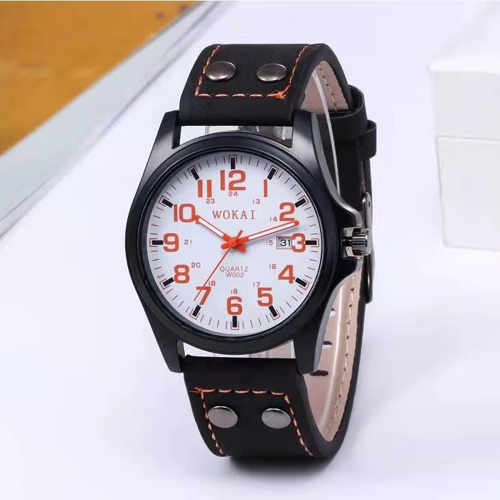 WOKAI high quality fashion casual men's three-eye quartz belt watch men's business waterproof luminous retro electronic clock