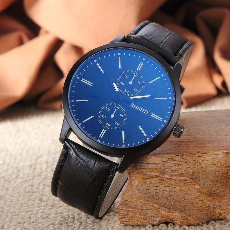 WOKAI high quality fashion casual men's three-eye quartz belt watch men's business waterproof luminous retro electronic clock