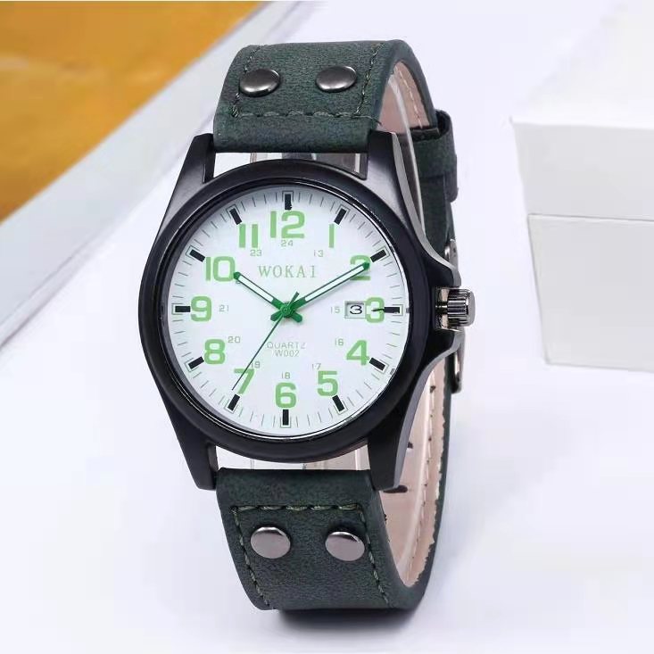 WOKAI high quality fashion casual men's three-eye quartz belt watch men's business waterproof luminous retro electronic clock