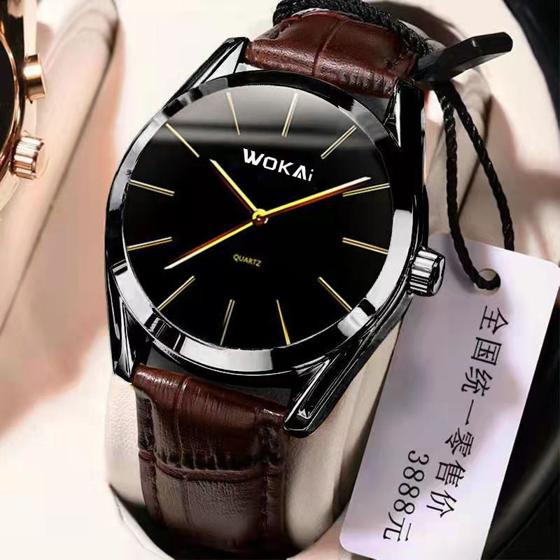 WOKAI high quality fashion casual men's three-eye quartz belt watch men's business waterproof luminous retro electronic clock